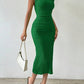 Sleeveless asmmetrical collar pleated dress in green