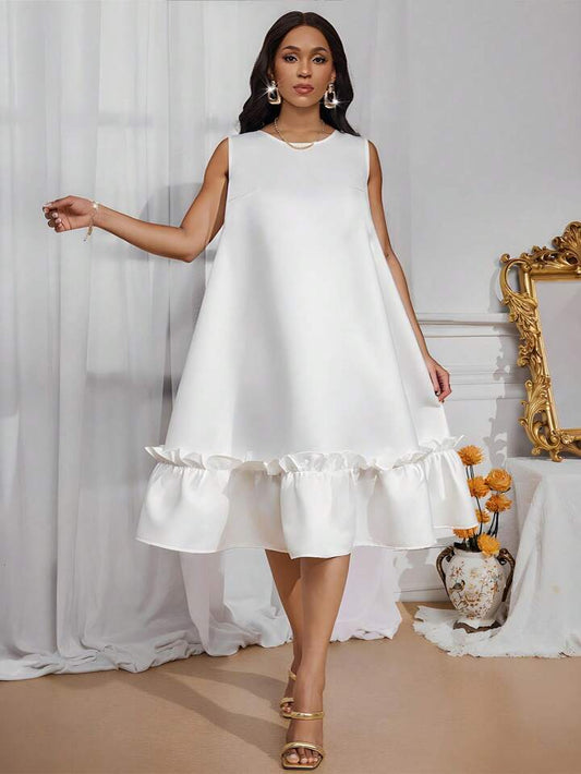 Sleeveless satin tutu smock dress on white