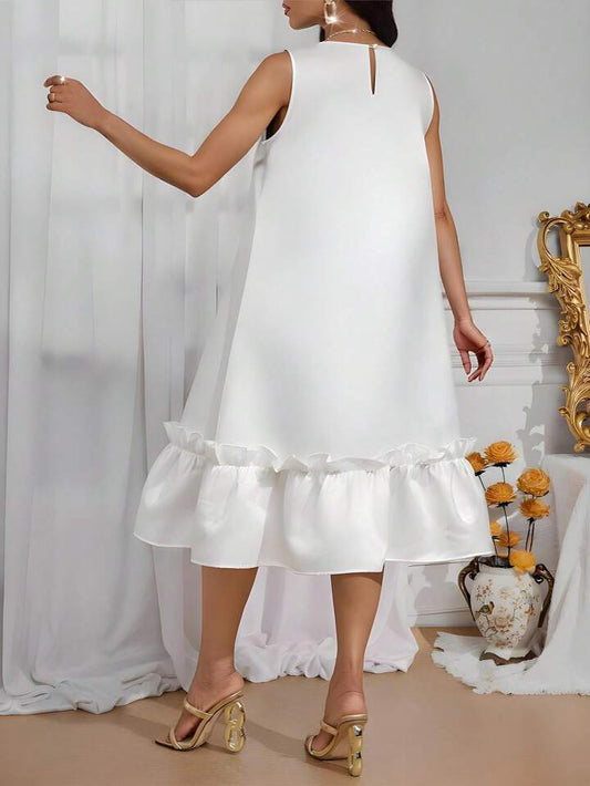 Sleeveless satin tutu smock dress on white