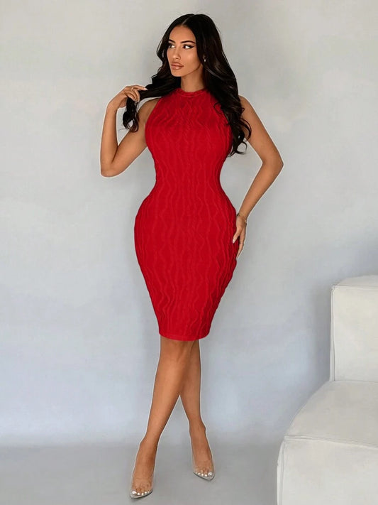 Sleeveless tank bodycon dress in red