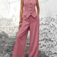 Sleeveless vest & pleated trousers in pink