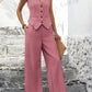 Sleeveless vest & pleated trousers in pink