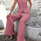 Sleeveless vest & pleated trousers in pink