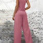 Sleeveless vest & pleated trousers in pink