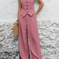 Sleeveless vest & pleated trousers in pink