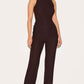 Soft touch ruched straight leg jumpsuit in brown