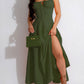 Solid backless strap maxi dress in dark green
