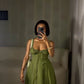 Solid backless strap maxi dress in dark green
