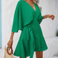 Solid batwing sleeve knot side wrap dress