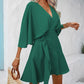 Solid batwing sleeve knot side wrap dress