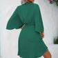 Solid batwing sleeve knot side wrap dress