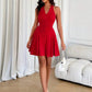 Solid cinched waist a-line dressin red