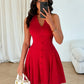 Solid cinched waist a-line dressin red
