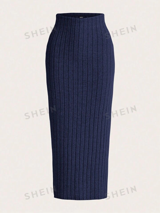 Solid color A-line skirt in navy blue