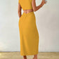 Solid color front button cut out midi dress in yellow