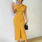 Solid color front button cut out midi dress in yellow