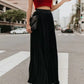Solid color high waist pleated maxi skirt in black