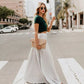 Solid color high waist pleated maxi skirt in white