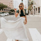 Solid color high waist pleated maxi skirt in white