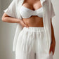 Solid color kimono top & short set in white