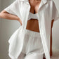 Solid color kimono top & short set in white
