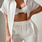 Solid color kimono top & short set in white