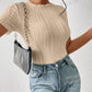 Solid color round neck hollow out short sleeve bodysuit in nude