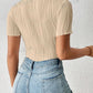 Solid color round neck hollow out short sleeve bodysuit in nude