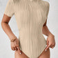 Solid color round neck hollow out short sleeve bodysuit in nude