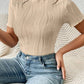 Solid color round neck hollow out short sleeve bodysuit in nude