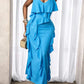 Solid color ruffled maxi dress in blue