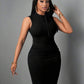 Solid color sleeveless bodycon dress in black