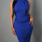 Solid color sleeveless bodycon dress in blue