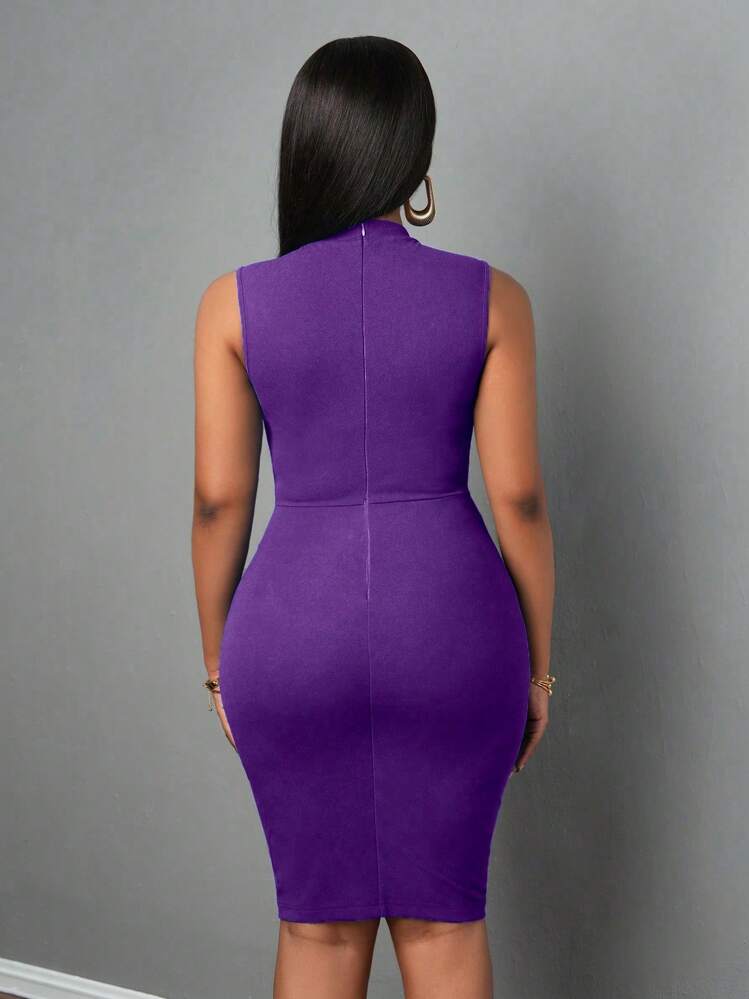 Solid color sleeveless bodycon dress in purple