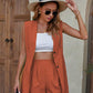 Solid color sleeveless front button suit & short set in coral