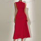 Solid color sleeveless stand collar dress in red