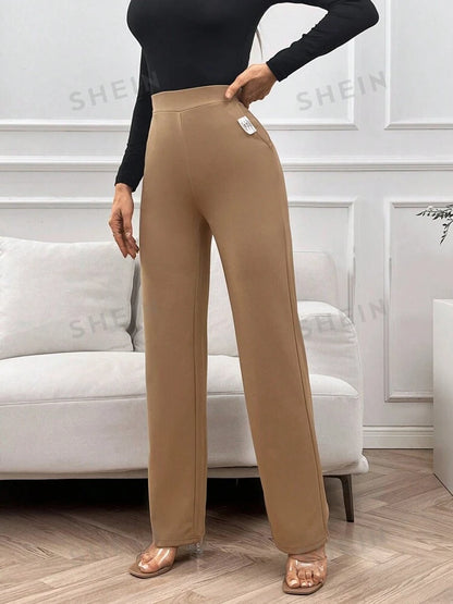 Solid color straight leg pants in khaki