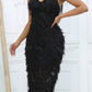 Solid fuzzy cami dress in black