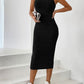 Solid halter neck bodycon dress in black