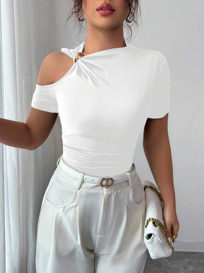 Solid hollow out metal decorated top in white