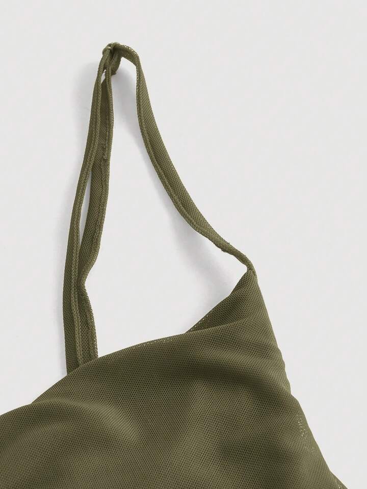 Solid lettuce trim mermaid hem cami dress in army green