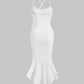 Solid lettuce trim mermaid hem cami dress in white