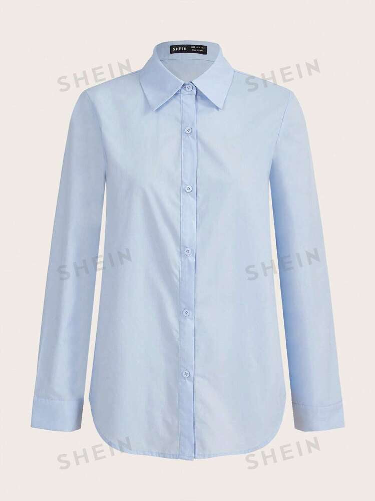 Solid long sleeve button down shirt in blue