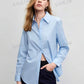 Solid long sleeve button down shirt in blue