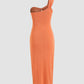 Solid one shoulder midi dress in orange