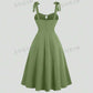 Solid pleated front tie strap dress in green