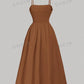 Solid ruched slim fitting gathered waist cami dress in brown