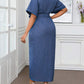 Solid ruffle denim effect belted shirt dress in blue