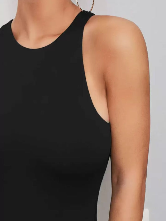 Solid sleeveless tank bodysuit in black
