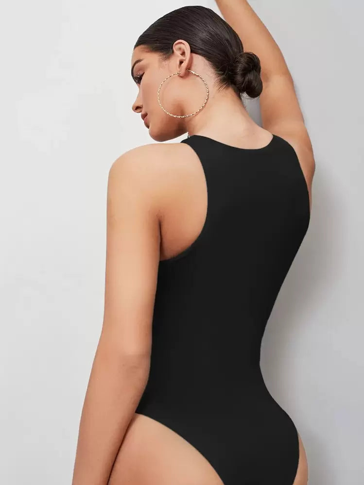 Solid sleeveless tank bodysuit in black